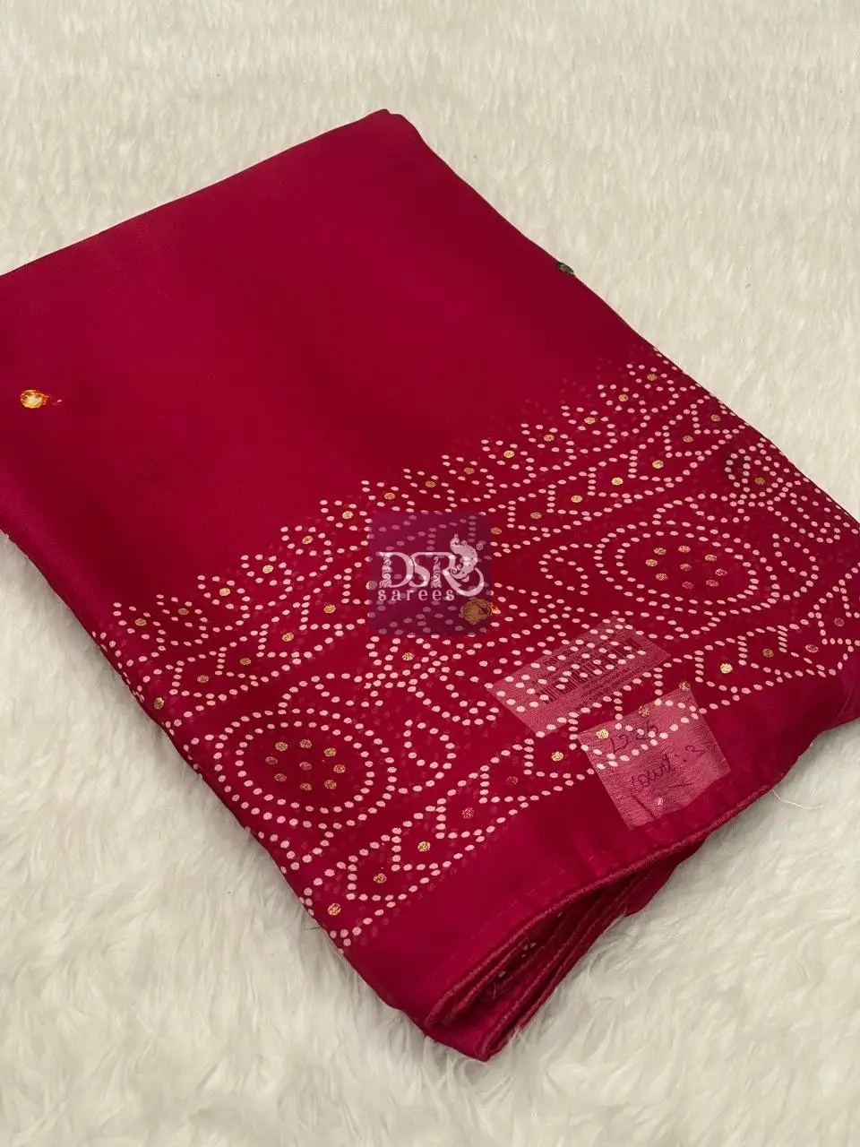 Bandhani Printed Chiffon Saree with mirror work