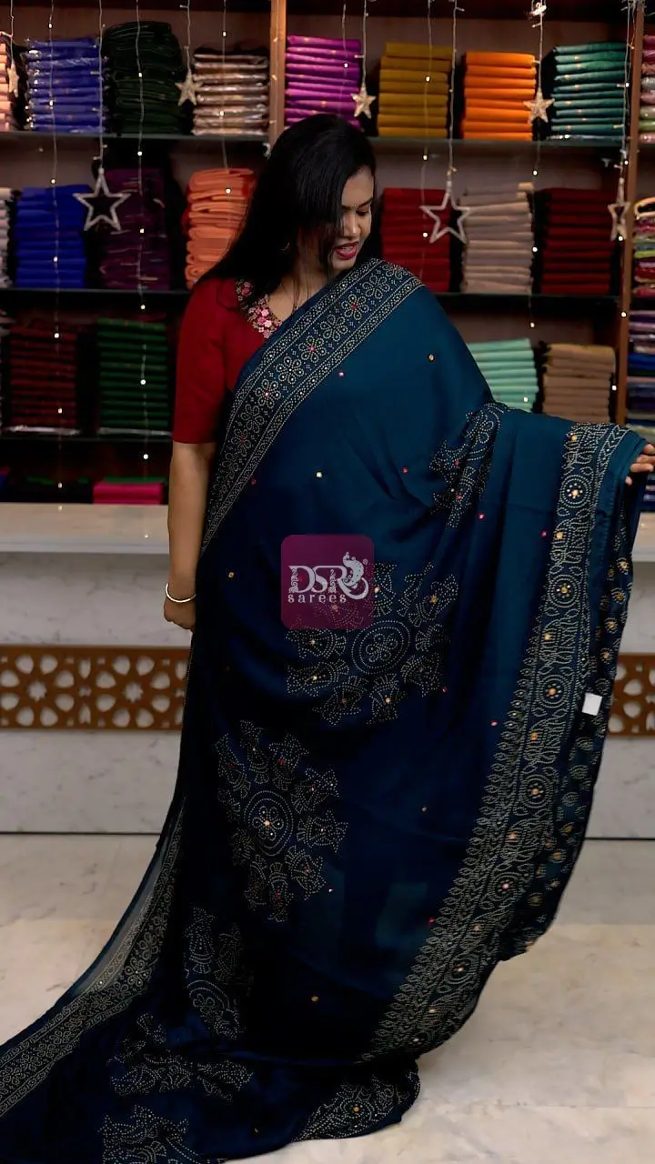 Bandhani Printed Chiffon Saree with mirror work